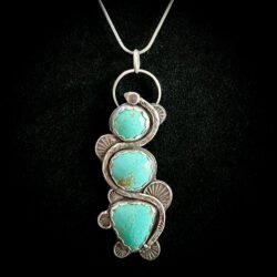 Sacred Serpent Amulet / Necklace- Kingman Turquoise 925 Sterling Silver--Navajo made Jewelry