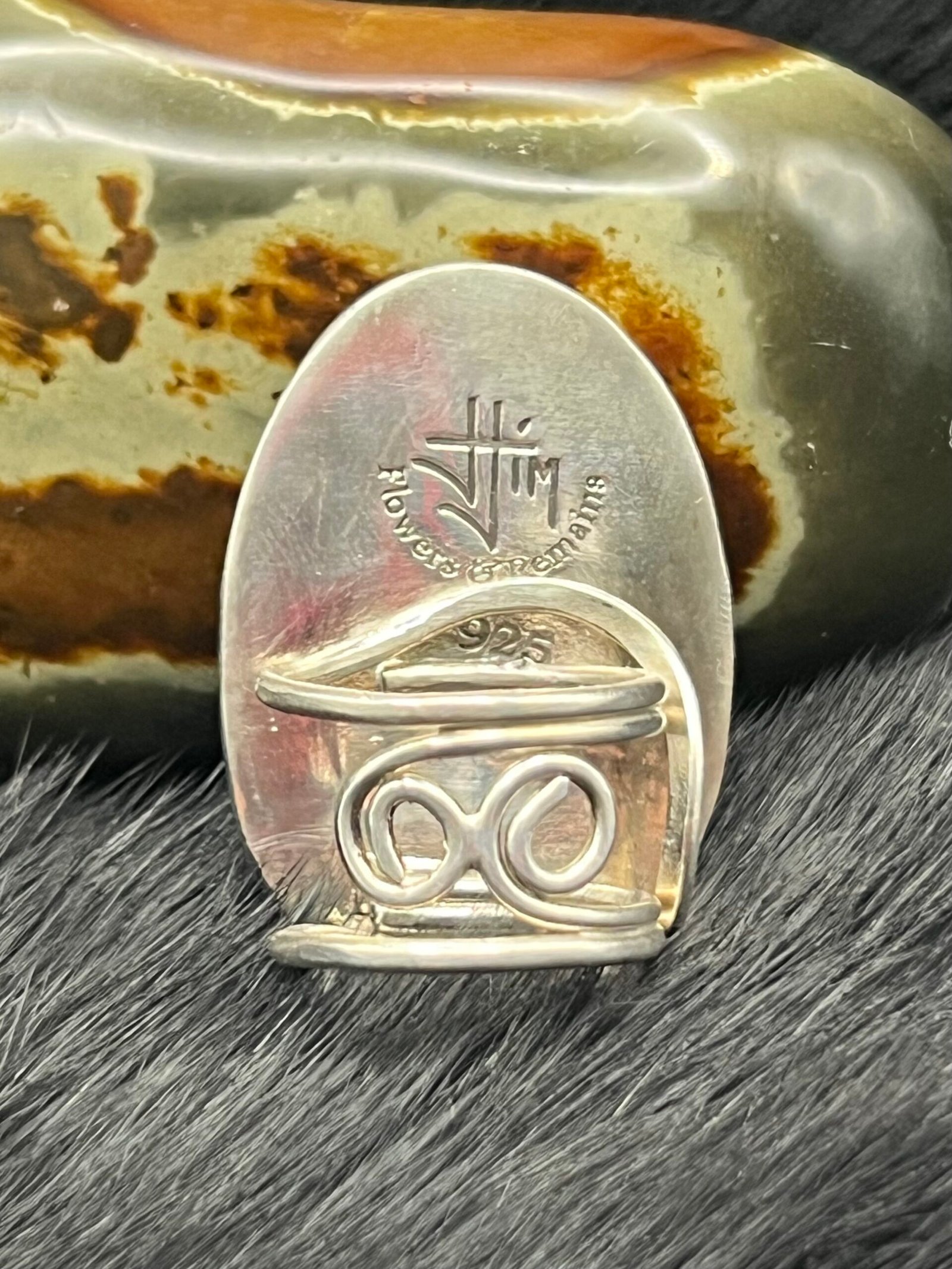 Amazing Ammonite 925 Sterling Silver Ring -Navajo made Jewelry - Image 3