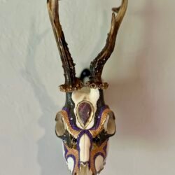 Hand painted Roe Deer with Ornamental Brass and Purple Jasper headpiece – Authentic Native American Art