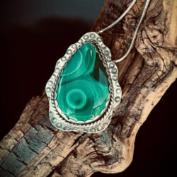 Magical Malachite & Sterling Silver Pendant with Necklace- -Navajo made Jewelry
