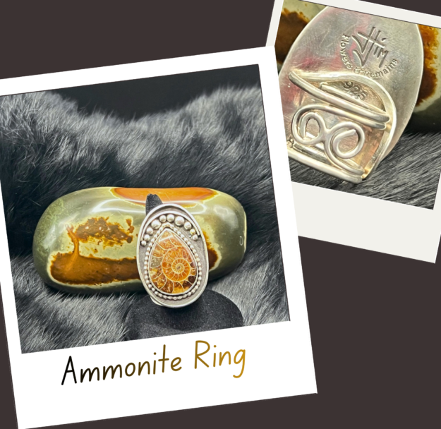Amazing Ammonite 925 Sterling Silver Ring -Navajo made Jewelry