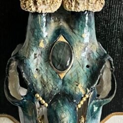 Hand painted Roe Deer with Brass Labradorite headpiece – Authentic Native American Art