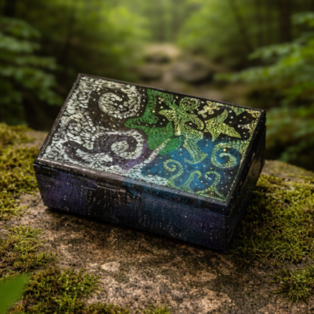 Handpainted pine wood trinket box..