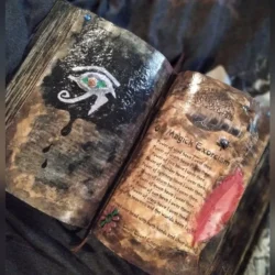 Witches grimoire and protection spell bottle..