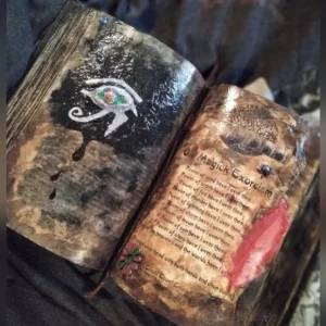 Witches grimoire and protection spell bottle..
