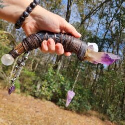 Amethyst double pointed and Skull Divination Bone Pendulum Wand