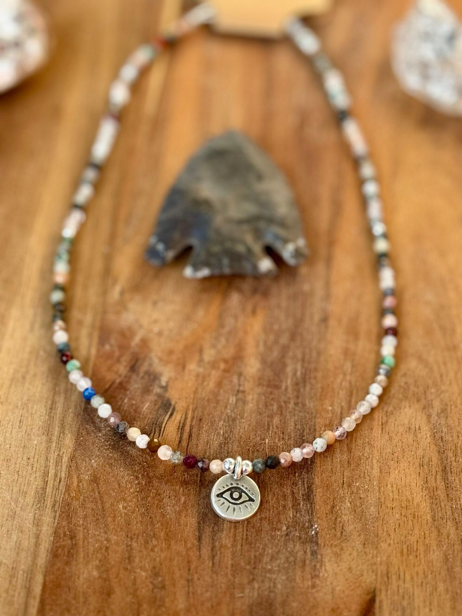 crystal/gemstone faceted necklace with evil eye charm - Image 2