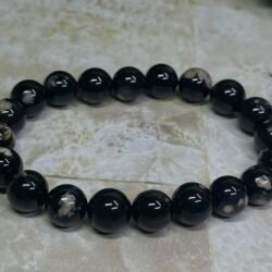 10mm Black Flower Agate Bracelet