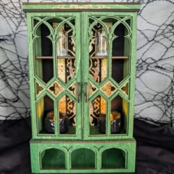 Vintage Wallpaper Lined Forest Witch Apothecary Display Cabinet