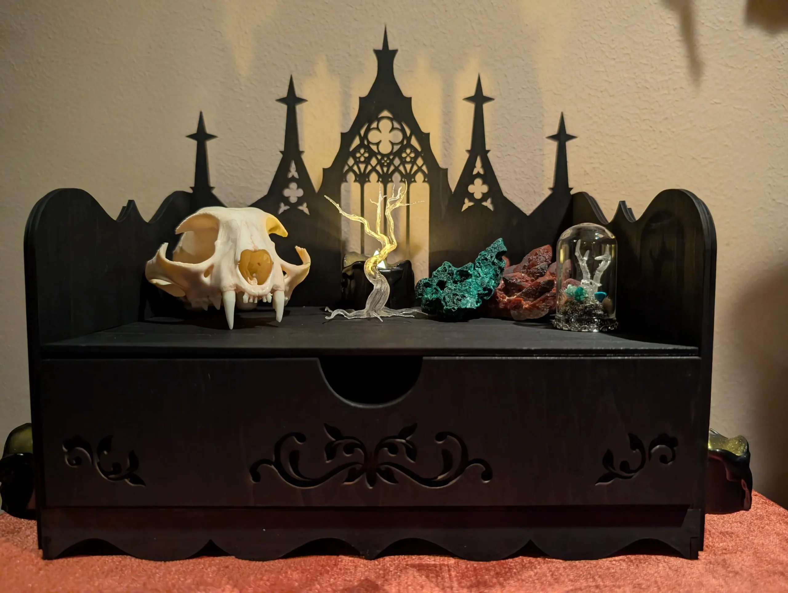 Wood Handmade black Gothic Makeup Display Case – Witch Altar Organizer with drawer - Image 2