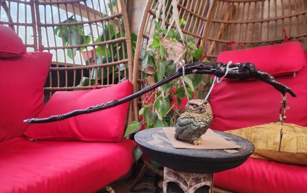 Vivianite and Butterfly wing wand