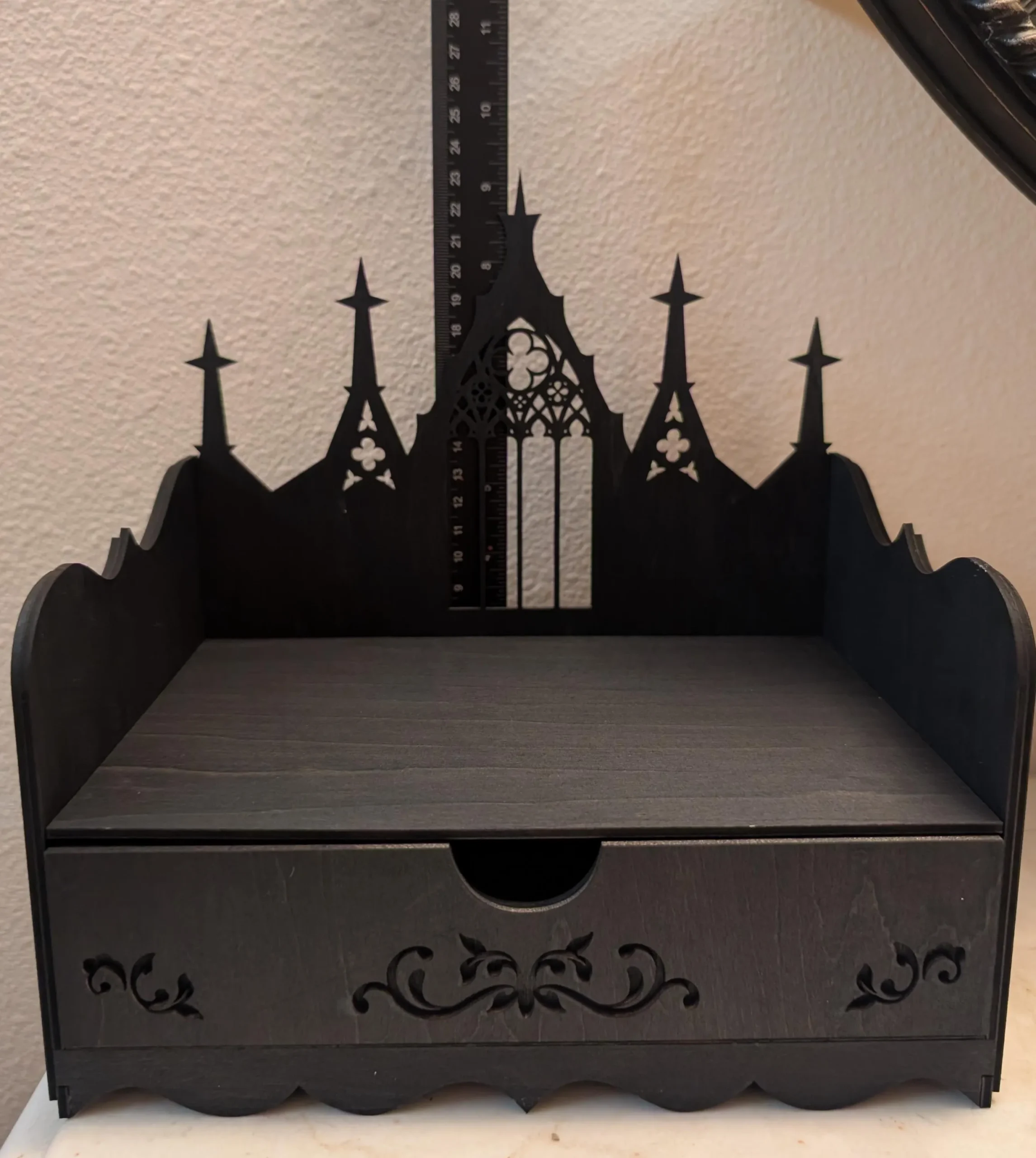 Wood Handmade black Gothic Makeup Display Case – Witch Altar Organizer with drawer - Image 9