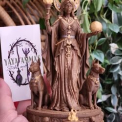 Hecate Goddess painted statue Brown