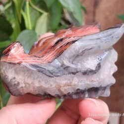 Sardonix and quartz Dragon head skull carving
