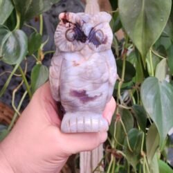 Blue Flower Agate crystal carved Owl
