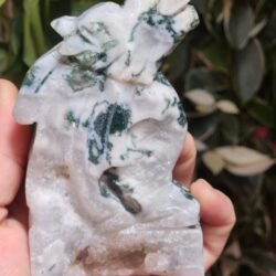 Moss agate and quartz Dragon, handcarved