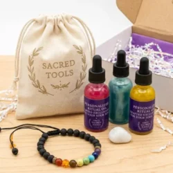 Personalized 3 Birth Chart Ritual Oils Gift Box | Custom Spiritual Dropper Bottle Set | Love Abundance Protection & 7 Chakras Lava Bracelet