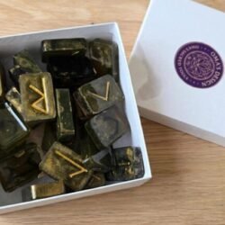 ONE OF A KIND Black & Gold Elder Futhark Runes - 25pc Handmade Set with Box - Omas Sacred Tools